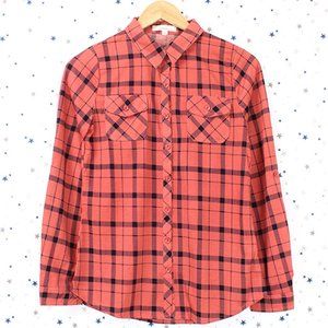 Coral Salmon Plaid Button Up Shirt